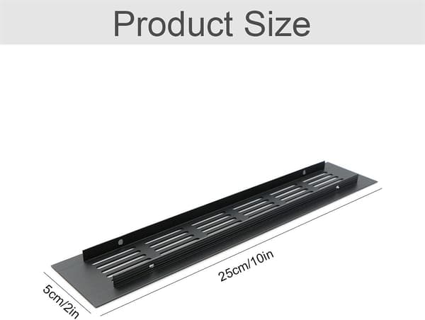 Rectangular Aluminum Door Ventilation Grille - 250 x 50 mm - Insect Protection for RV, Wardrobe, Kitchen etc - Black