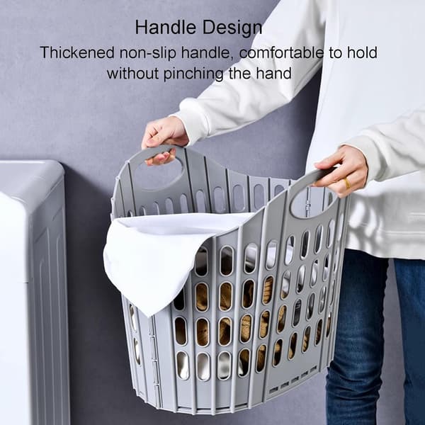Foldable Laundry Basket, Collapsible Storage Basket with Handle, Portable Shower Basket, Storage Basket for Bathroom and Kitchen (Grey)