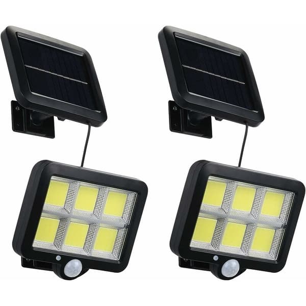Utendørs solcellelamper 2 stk bevegelsessensor utendørslamper 120 IP65 vanntette utendørs solcellelamper med 5m kabel 3 moduser solcellelyskaster for hage
