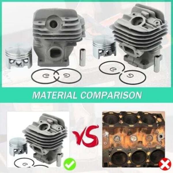 Piston and Cylinder for Stihl 026 Series MS260 Chainsaw, Nikasil 44.7mm, Piston + Cylinder + Seals + Decompression Valve + Spark Plug