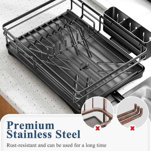 Dish Rack for Kitchen Counter, Large Dish Drying Rack with Drainboard, Stainless Steel Dish Rack with Utensil Holder for Kitchen Counter