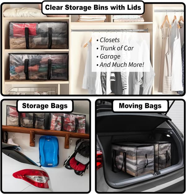 Large Moving Boxes & Storage Bags - Oversized Packing Bags with Backpack Straps, Zippers, and Handles 6-Pack