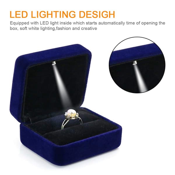 Velvet Ring Box with LED Light for Jewelry Presentation, Proposal, Engagement, Wedding Blue blue