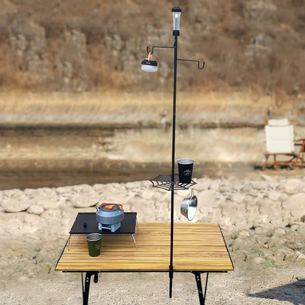Camping Light Tripod Detachable Lightweight Portable Camping Lantern Stand with Hook for Outdoor Camping 4 Sections Double Hook (Without Ball Head)