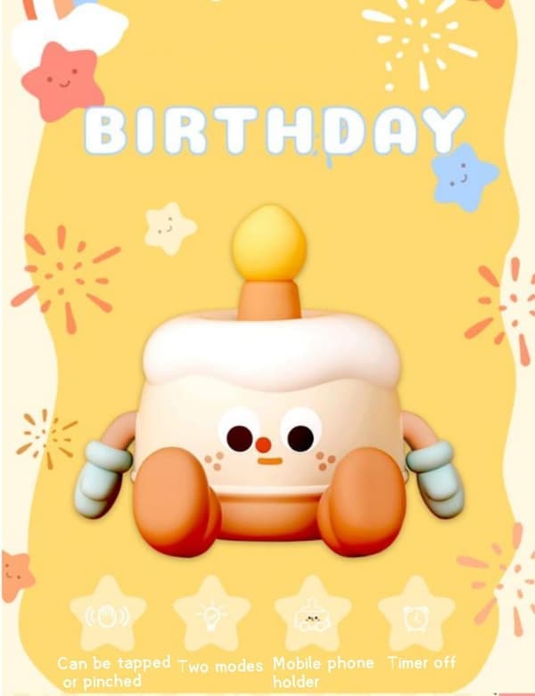 Happy Birthday Natlampe - Kageformet blød silikone LED-lampe, USB-genopladelig til børneværelset