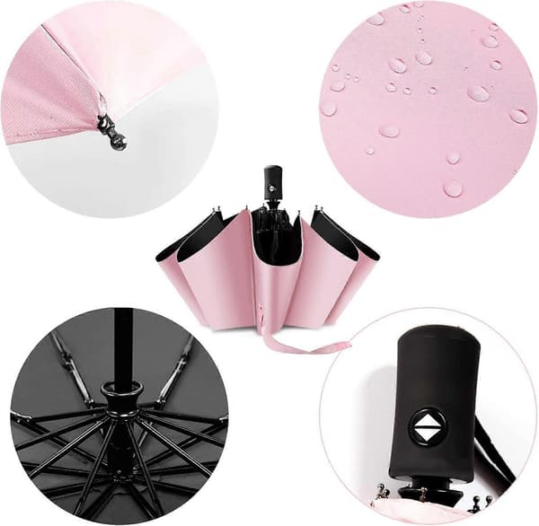 Rejseparaply Regn Kompakt Foldbart UV-paraply til Solbeskyttelse Automatisk Åbning Lukning Dameparaplyer Pink