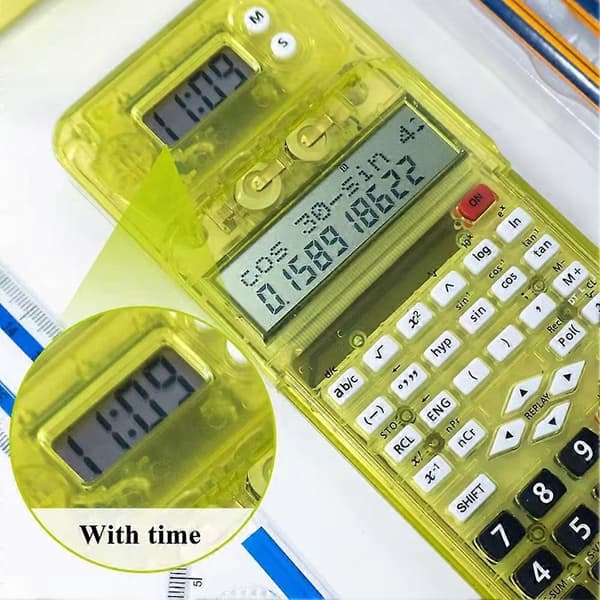 Luxmoc Multifunctional Scientific Calculator Transparent Pencil Case Time Display Scientific Function Calculator Yellow[DB] Yellow Yellow