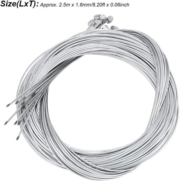 20 Pcs Bicycle Brake Cable Replacement, Metal Rear Line Core for Cycling and Electric Bikes, 2.5M x 1.6mm, Silver