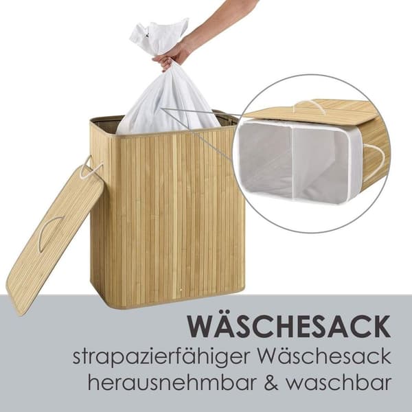 Juskys Bamboo Laundry Holder in 2 Sizes - Laundry Basket with Lid and Handles