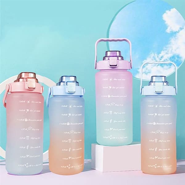 2000 ml vaaleanpunainen vuotamaton vesipullo pillillä, kuntoilujuomapullo