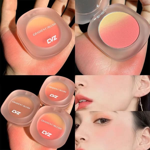 Rikt pigmentert, lett pudderrouge og highlighter