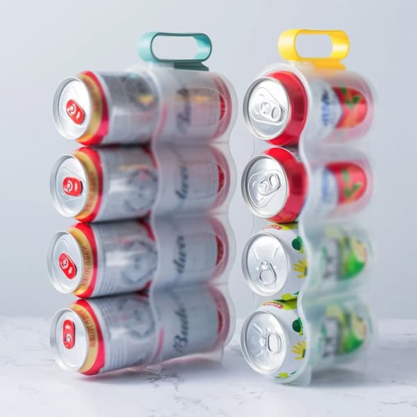 Beverage Can Organizer with 4 Holes, Refrigerator Drink Holder, Beer Refrigerator, Kitchen Storage Box (Blue)