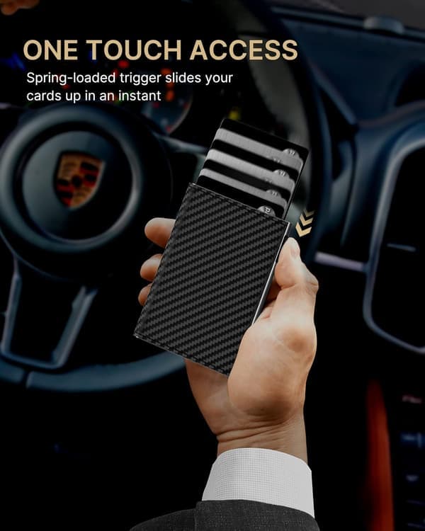 Men's Wallet with Card Slots: Pop-up Aluminum Case, Genuine Leather, Smart, RFID Blocking, Slim, Minimalist, Front Pocket - 9-14 Card Capacity
