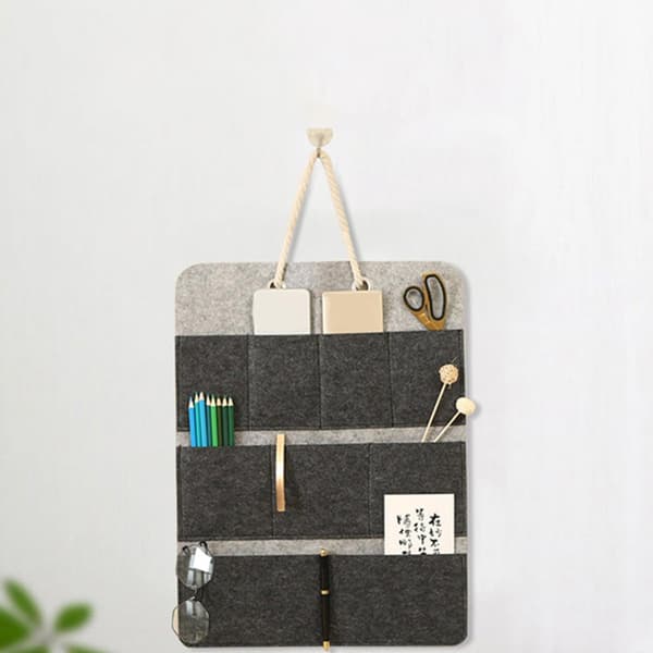Hanging Felt Storage Bag with Multiple Pockets and Holes in Various Sizes