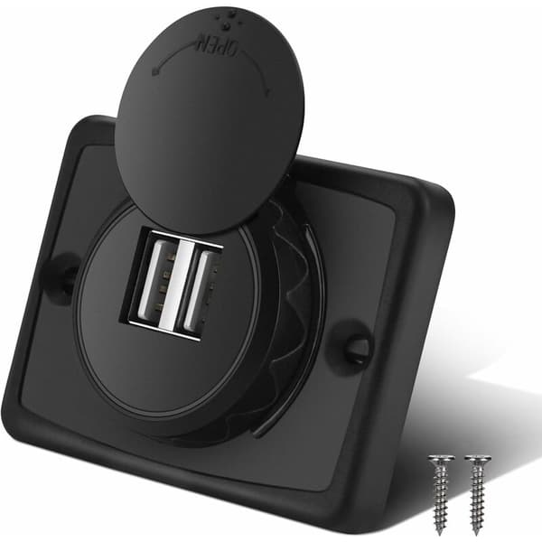 Dobbelt USB Biloplader, 5V/3.1A 12V Vandtæt LED Bil Dobbelt Port Sort ABS USB Opladerstik til Autocamper Båd