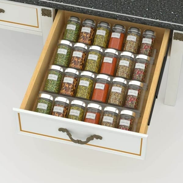 Spice Drawer Organizer, Extendable 4-Tier Clear Acrylic Spice Rack, Kitchen Drawer Spice Insert for Efficient Storage, Transparent