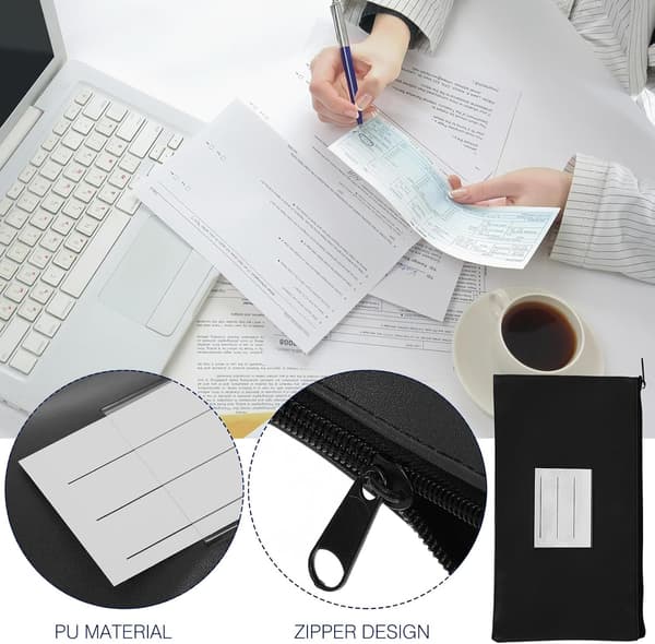 Bærbar pengepose til kontanter og pas, foldbar sort PU og kvitteringstaske i aluminiumslegering