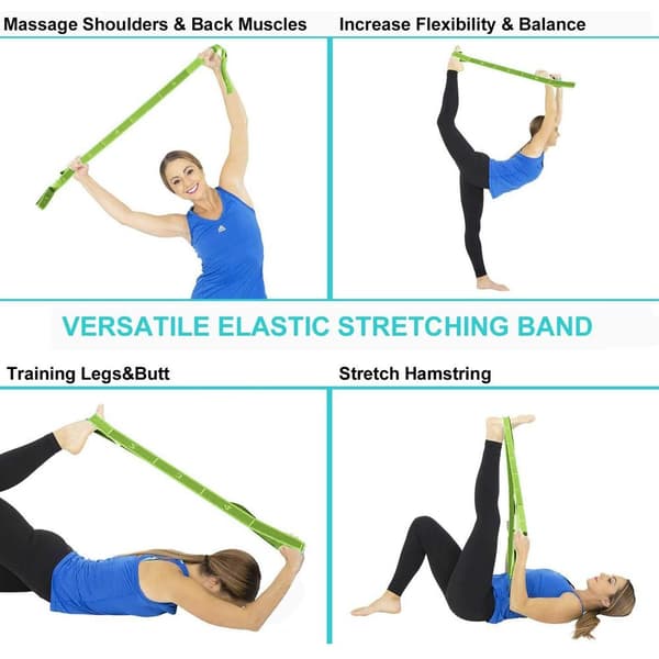 Yogasett, yogastretchbånd med 9 løkker, vaskbart, lett å bære grønt