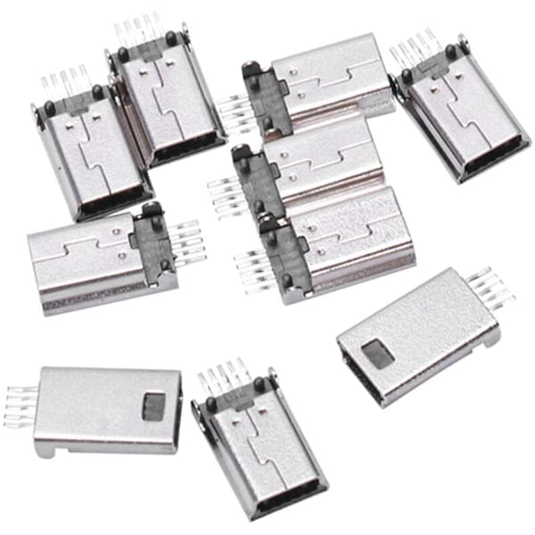10 stk Mini USB Type B Han 180 Grader 5-benet SMD Loddestik