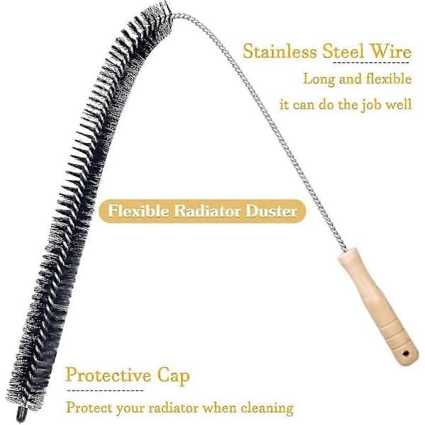 2 stk. radiatorbørste, fleksibel radiatorstøvkost med trehåndtak (73 cm)