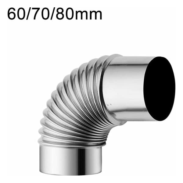 60 mm rustfrit stål brændeovnsskorsten, 90° skorstensrørsbøjningsadapter