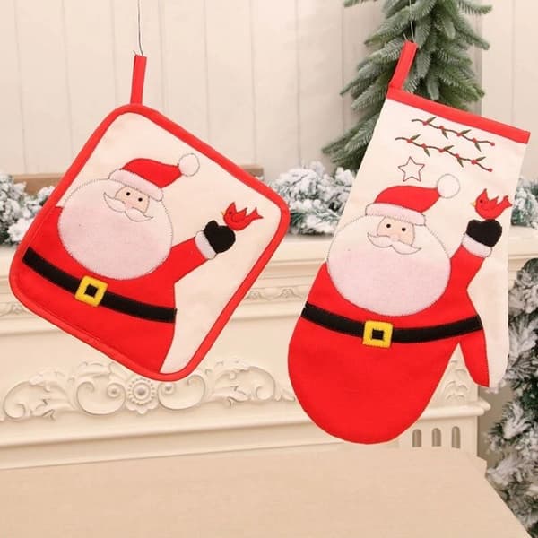 Christmas Placemat Oven Mitts Kitchen Insulation Mats Baking Tools Insulation Mat Christmas Decoration