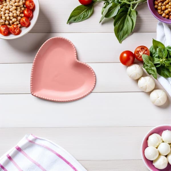 Heart-shaped ceramic plate pink microwave and dishwasher safe fruit bowl