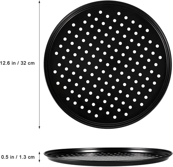 Round Pizza Pan with Vented Perforations in Carbon Steel and Easy Cleaning, Oven Baking Tray