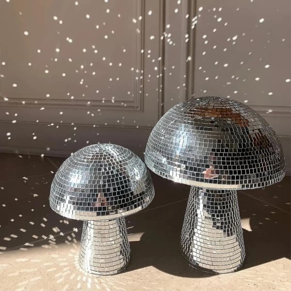 Soppkrakk disco, sølvreflekterende soppdekorasjon for fest, rom, borddekorasjon