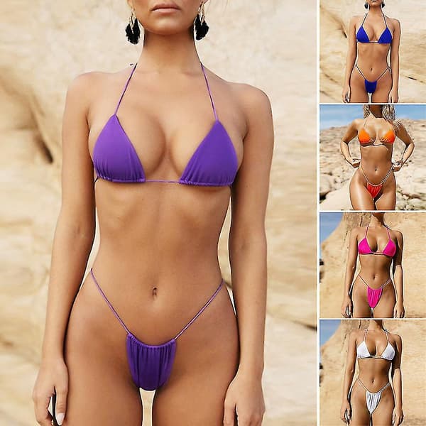 2-delt sexet slips Bikini String Mode Damebadedragt Blå Blå M Blue M