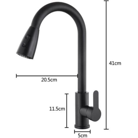 Black Stainless Steel Pull-Out Kitchen Faucet, Telescopic, Rotating, Hot and Cold
