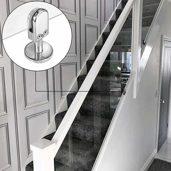 Glasklemme til trapper, 2 stk. glasklemme 6-8 mm, 304 rustfrit stål glasklemme, glasklemmer til balustrade, med nedre støttepille, justerbar