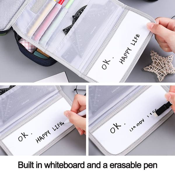Portable Pencil Case with Zipper Compact Desk Bag in Pink KLB
