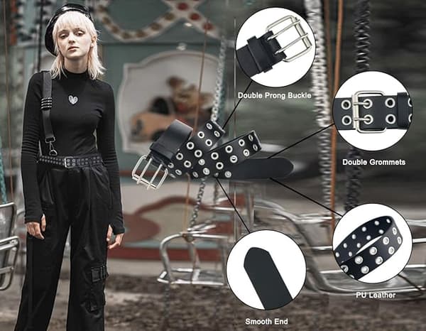 Belte for kvinner Doble hull Bredde Goth Damebelter for jeans - svart