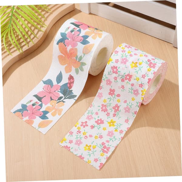 Floral Print Toilet Paper, Standard Roll, 2 Rolls, Decorative Pattern, Soft Absorbent Paper