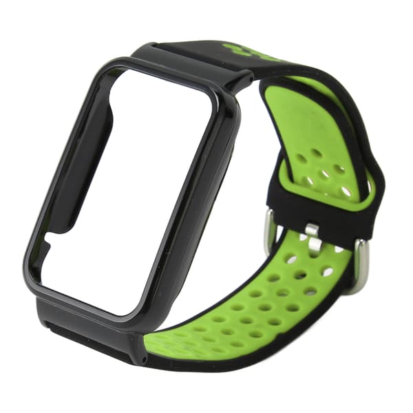 Åndbar silikonerem med beskyttende bumper-etui Tilbehør Passer til Mi Band 7 Pro Sort Grøn og Sort Etui