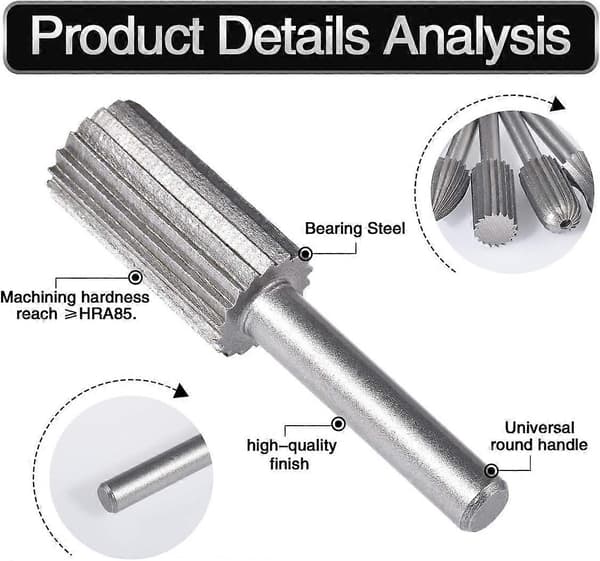 6 stk. dobbeltudskårne wolfram rotationsfræsere 6 mm wolframskaft filning/gravering/slibning bits til rotationsværktøj
