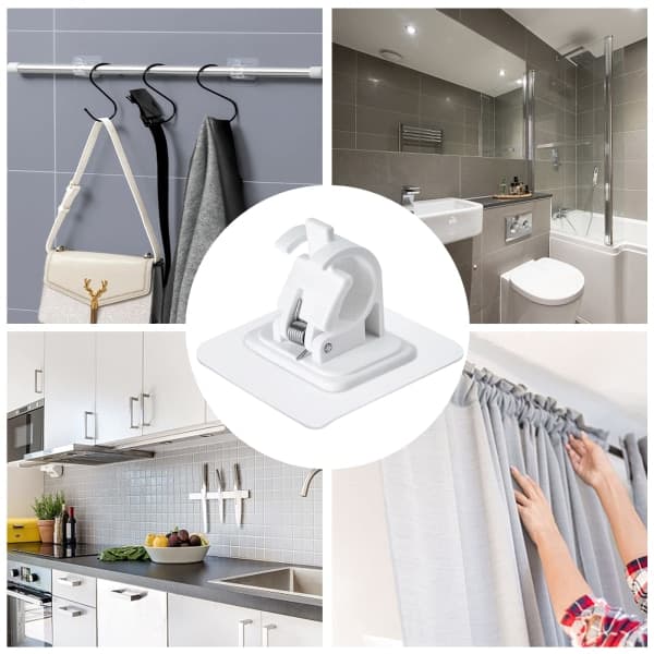 6 stk selvklebende gardinstangfester Gardinstangfester Ingen boring Draperikrokholder Håndklestangfeste Stangholder (Hvit)