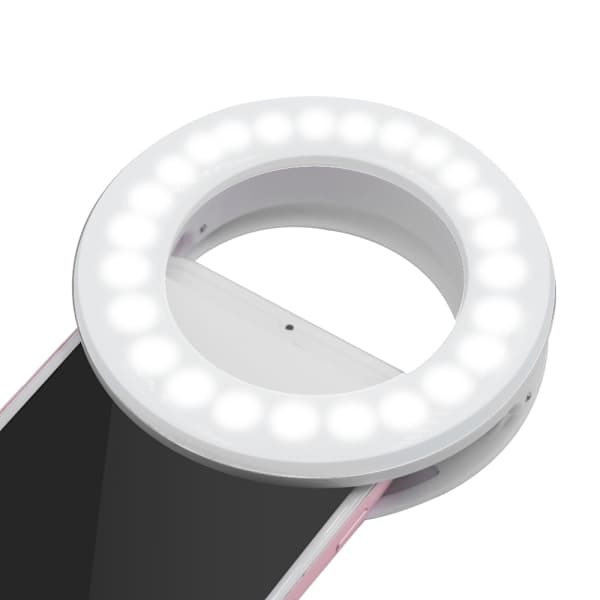 Ring light (LED) med nem montering til professionelle selfies og videoopkald, med justerbar lysstyrke og farvetemperatur