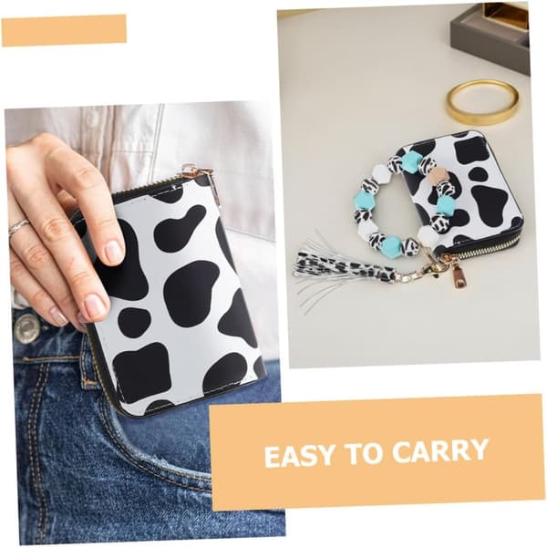 Cow Pattern Card Holder Wallet with Zipper and Keychain Pouch