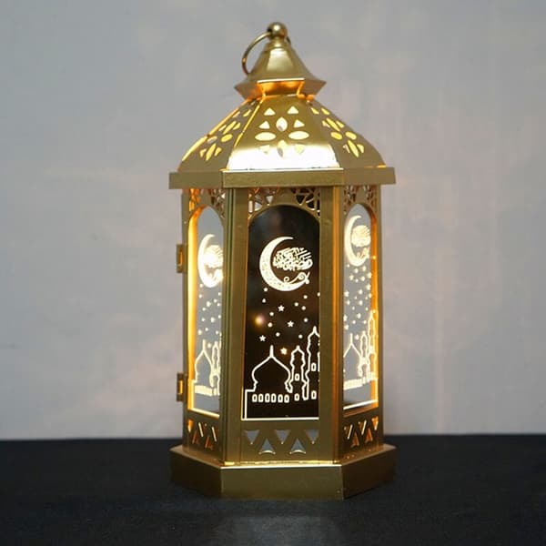 Eid Mubarak LED-lys Metall Lykt Lampe Batteri Nattlys Ramadan Dekorasjon-Måne 1