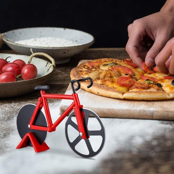 Röd pizzaskärare cykel pizzaskärare rostfritt stål non-stick beläggning KLB