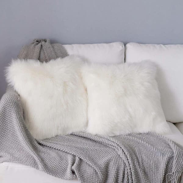 Hvide Bløde Fluffy Plys Pudebetræk, Soveværelse Sofa Bil Dekoration Pudebetræk 45X 45Cm 2-pak