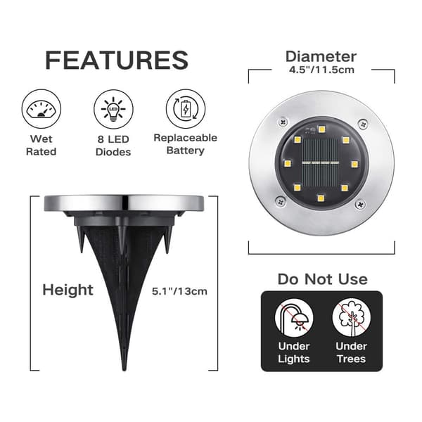 Solcellelamper Utendørs, 12 Stykker Solcelle Jordlampe Hage Varmhvit, 8 LED Vanntett IP55 Utendørs Solcelle Spotlight Innfelt Belysning
