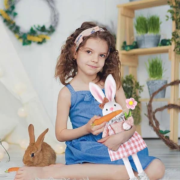 Easter Bunny Decoration Large Plush Rabbit with Telescopic Extendable Legs for Spring Table Decoration (FMY)