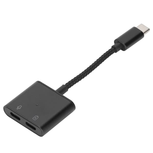 2-in-1 USB C to 3.5mm Audio Adapter Type-C to AUX Jack with USB C PD 60W Fast Charging Adapter Black