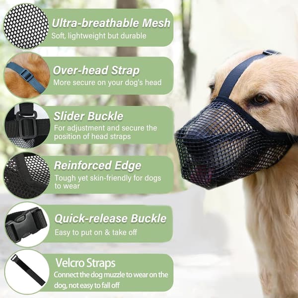 Dog Muzzle, Breathable Pet Mask Dog Training Muzzle for Small, Medium, Large Dogs (L)