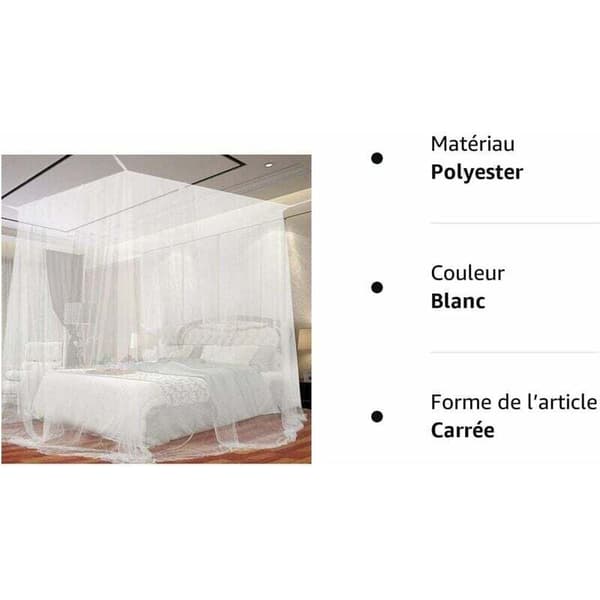 Bed Mosquito Net, Large Square Mosquito Net for Extra Large Bed, Indoor and Outdoor Canopy Mosquito Net for Single and Double Beds - White (190 x 21
