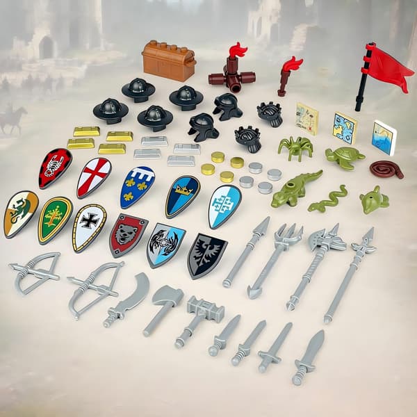 Medieval Knight Weapon Pack Accessory Set, Building Block Toy Armor Helmet Shield Bow Designed for Minifigures, Compatible with Lego