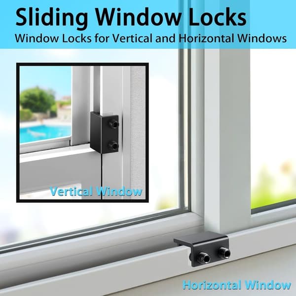 Window Lock, Sliding Window Lock with Key, Easy to Install, Adjustable Security Window Lock for Home and Bedroom Office (Black)